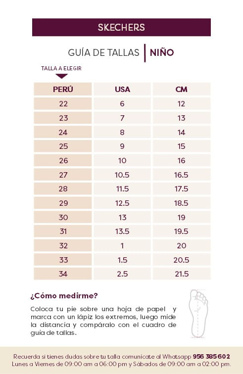 Skechers Niños Medidas Zapatillas Skechers Medidas Talla